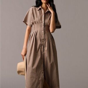 Brown white and gray stripe Tobie Anthropologie Midi dress  Collar XL